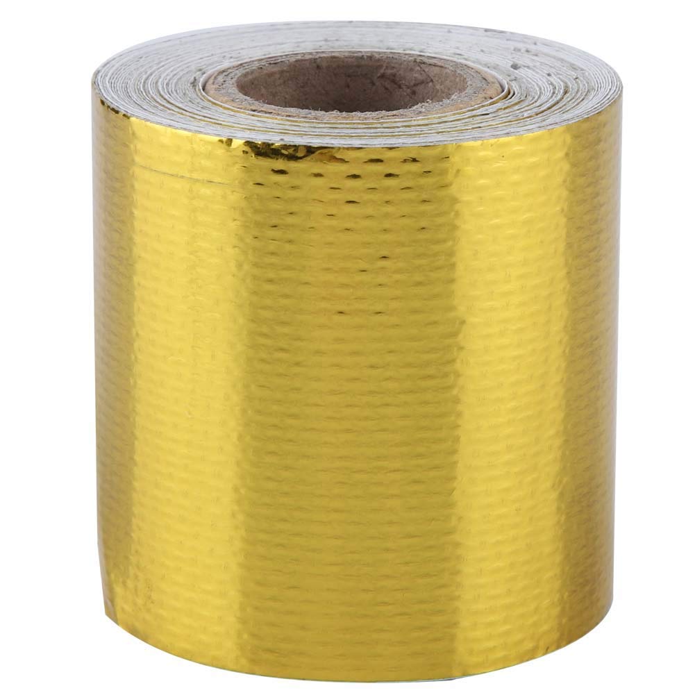 gold heat tape Auto Hitzeschild Wrap, 5m * 5cm Auto Aluminiumfolie Kleber reflektierendes Hitzeschild Wrap Tape(Gold 5M * 5Cm) von EVGATSAUTO