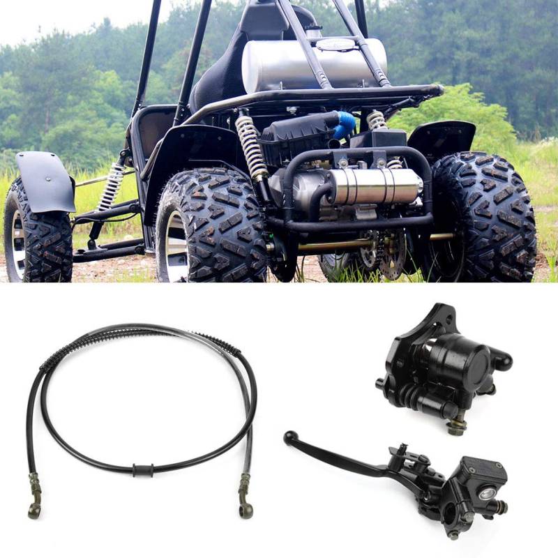 EVGATSAUTO Bremssattelsystem Hydraulische hintere Scheibe Hydraulische Scheibenbremse Hintere Bremssättel Set mit Belägen für Quad für Dirt Bike ATV Dune von EVGATSAUTO