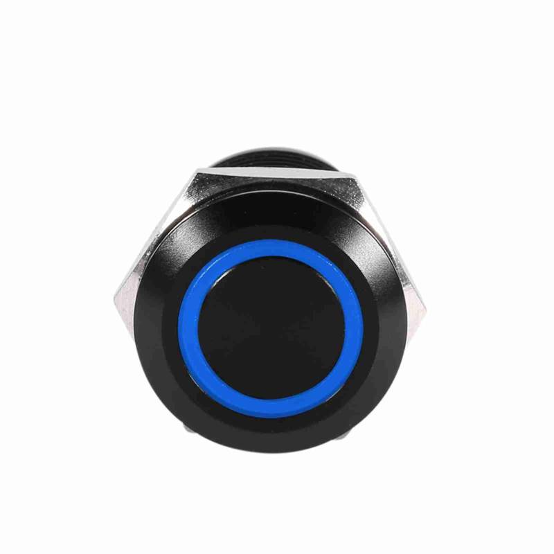 EVGATSAUTO Druckknopf, Auto 12 mm LED-Licht Momentan-Druckknopfschalter Schwarzes Gehäuse 2A umschalten Rot, Grün, Blau, Weiß (optional)(Blau) von EVGATSAUTO