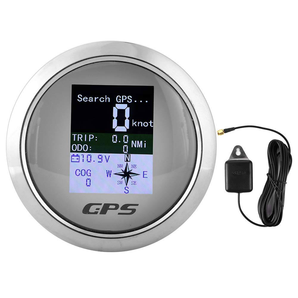 EVGATSAUTO Tachometer, 85 mm rostfreier wasserdichter GPS-Tachometer Digitale Anzeigen für Auto-Bootsingenieur(White Dial) von EVGATSAUTO