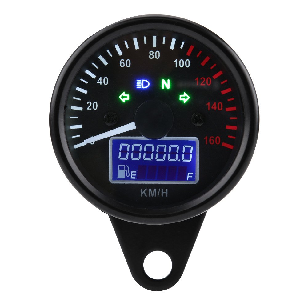 EVGATSAUTO Universal ABS Kunststoff Schwarz 0~160KM/H Motorrad Digital LED LCD Tachometer Drehzahlmesser Drehzahlmesser Retro Schwarz von EVGATSAUTO