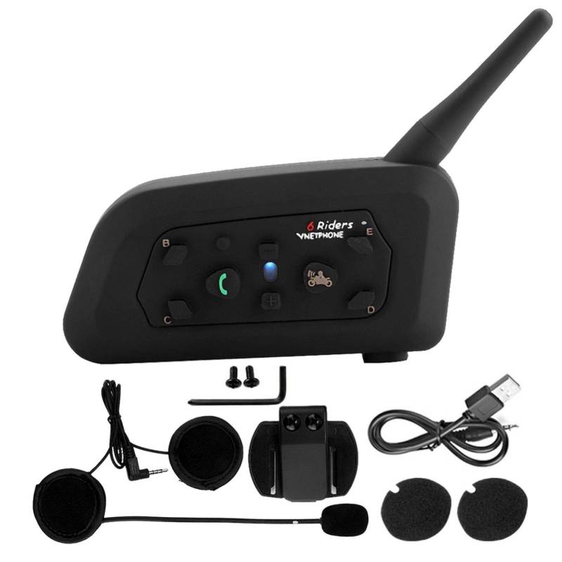 EVGATSAUTO Intercom Bluetooth, V6-1200 Motorradhelm Drahtlose Bluetooth Intercom Freisprech-Kopfhörer für 6 Personen von EVGATSAUTO