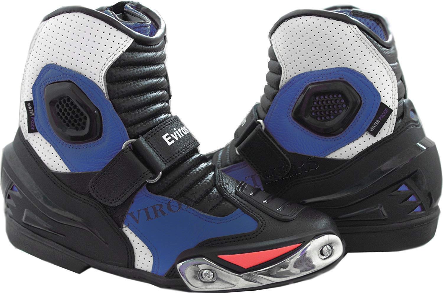 Kurze Motorradstiefel aus Leder, knöchelförmig, Blau, Größe 43 von EVIRON