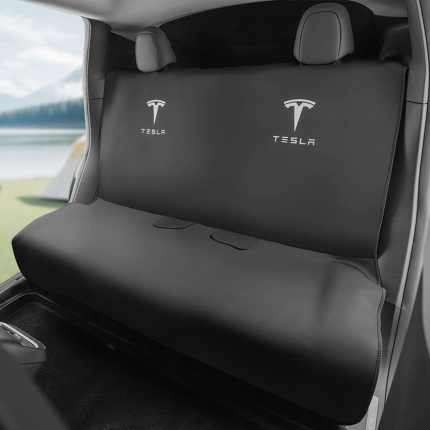 EVMODS Für Tesla Model Y Rückbank Sitzbezüge Sitzschoner Wasserdicht Hundedecke Auto Rückbank für Tesla schonbezüge Model Y Zubehör 1 Stück (Schwarz) von EVMODS