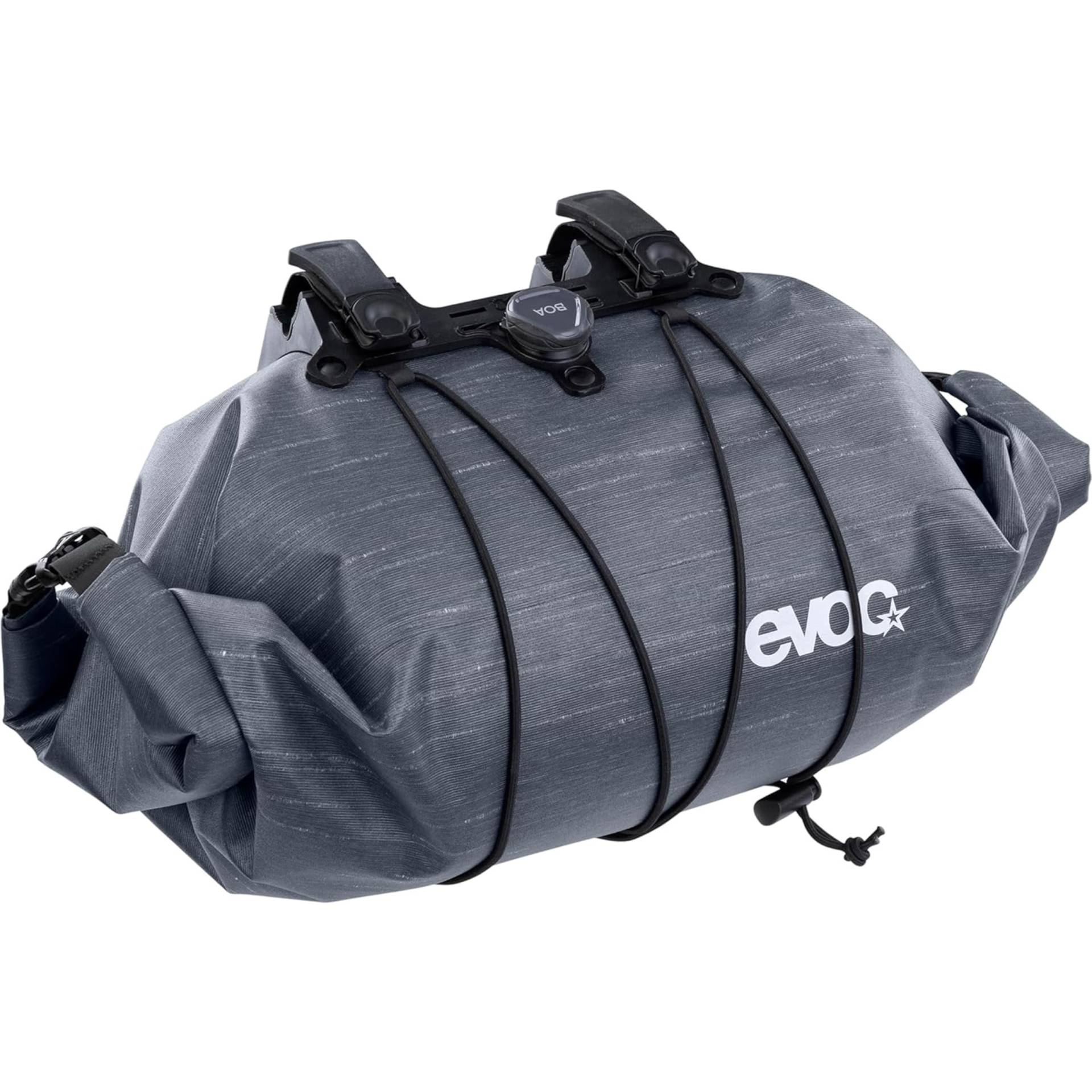 EVOC HANDLEBAR PACK BOA WP 9, Lenkertasche (einrollbare Taschenöffnung, BOA(R) Fit System, Reflektierender Logo-Druck, Volumen: 9l, Gewicht: 350 g, Maße: 20 x 35 x 20 cm), Carbon Grey von EVOC