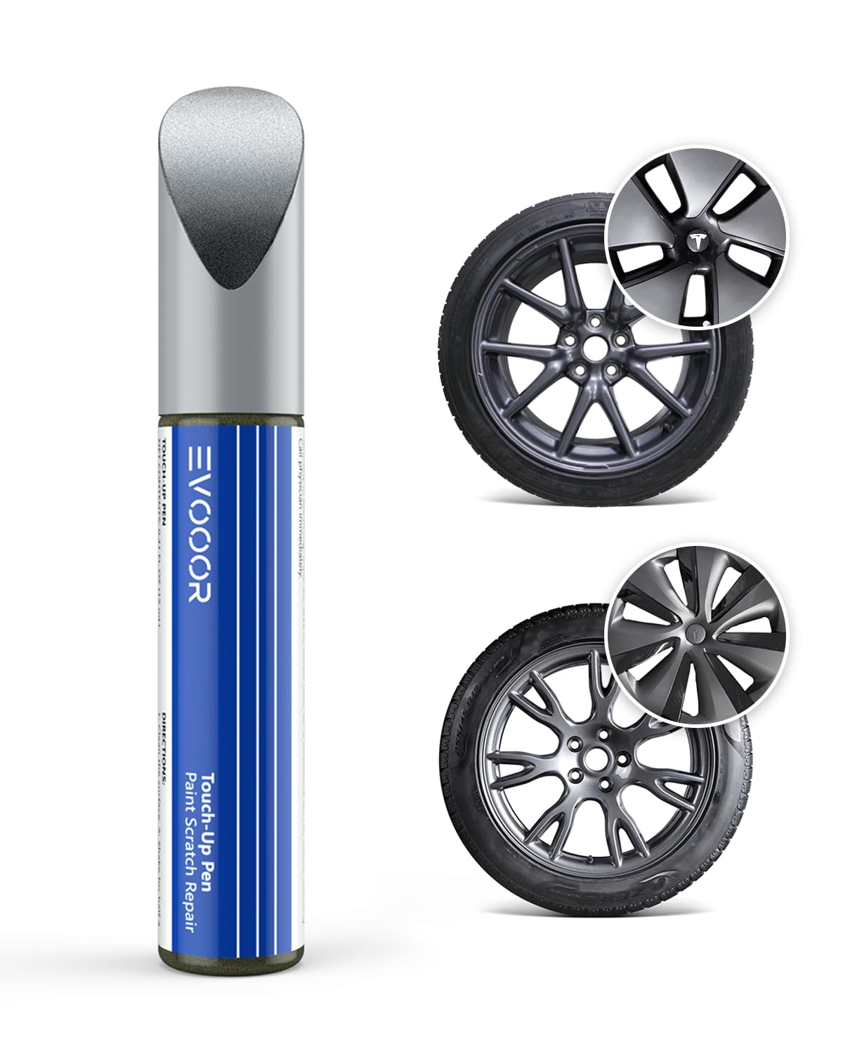 EVOOOR Tesla Lackstift für Modell 3 18 Zoll/Modell S 19 Zoll-DIY Curb Rash Repair Mit Farbe Matched Touch Up Farbe (Mitternachts-silber) von EVOOOR