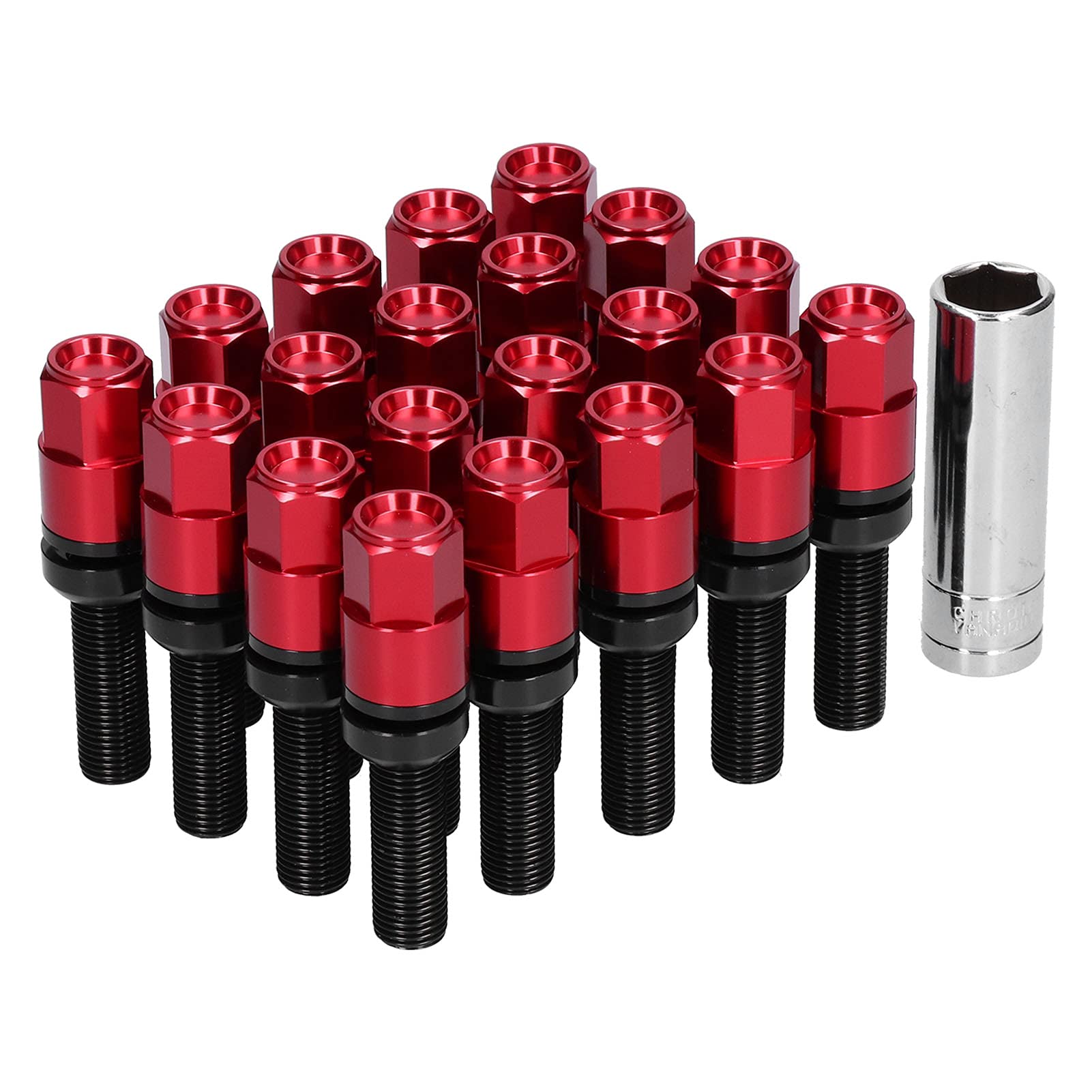 20 STÜCKE Universal Auto Extended Lug Bolts M14x1.5 Stahl 28mm/1,1 Zoll Gewinde mit Hülse Lug Nuts & Lug Bolts(rot) von EVTSCAN