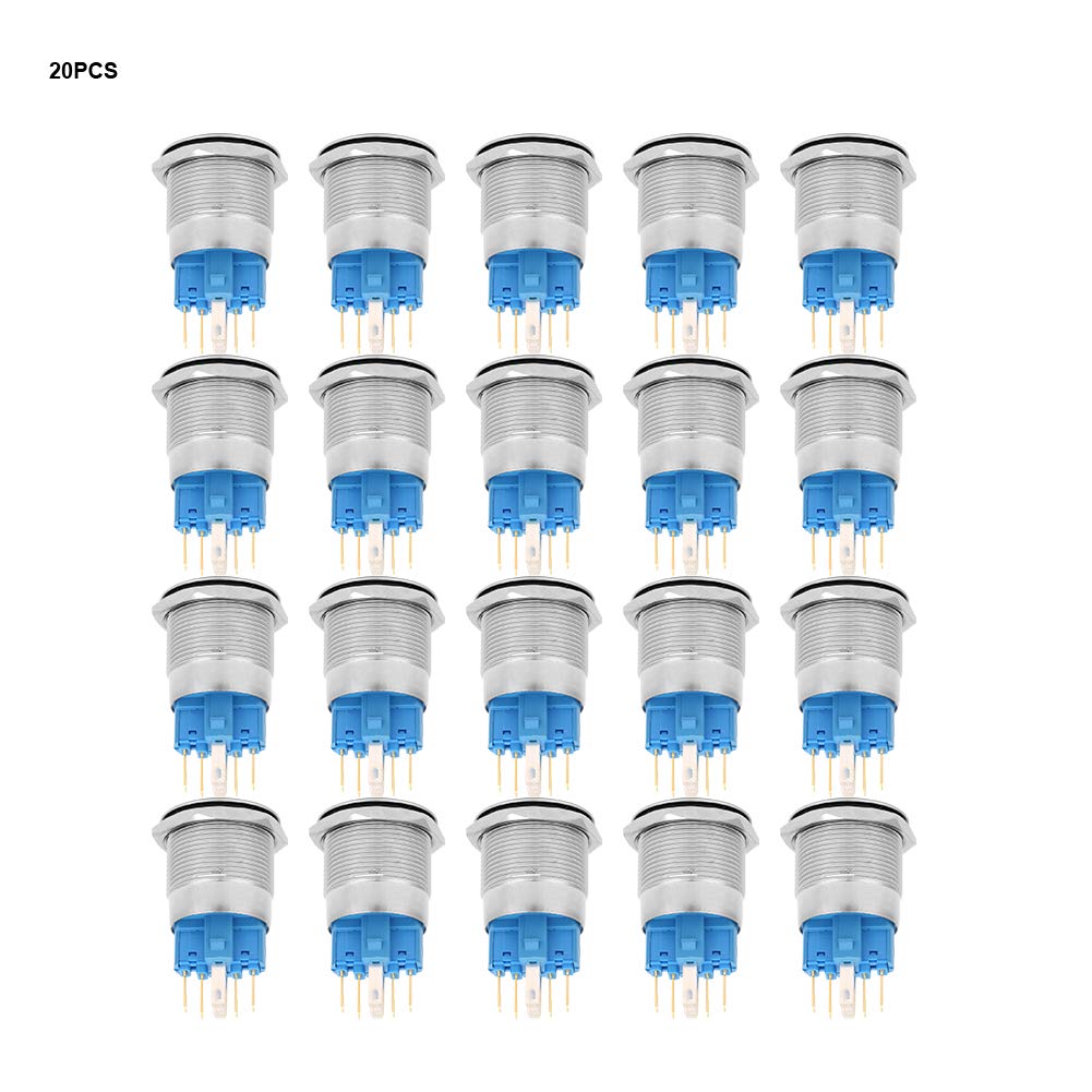 SELBSTSPERRENDE FLACHE RINGKOPF-TASTE SCHALTER AUS EDELSTAHL FÜR 20 STÜCK, EINFACH ZU BEDIENEN, IDEAL FÜR MASCHINENKONTROLLEN (Blau) von EVTSCAN