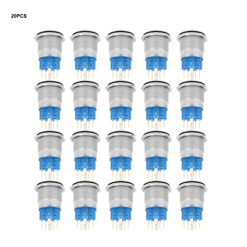 SELBSTSPERRENDE FLACHE RINGKOPF-TASTE SCHALTER AUS EDELSTAHL FÜR 20 STÜCK, EINFACH ZU BEDIENEN, IDEAL FÜR MASCHINENKONTROLLEN (Blau) von EVTSCAN