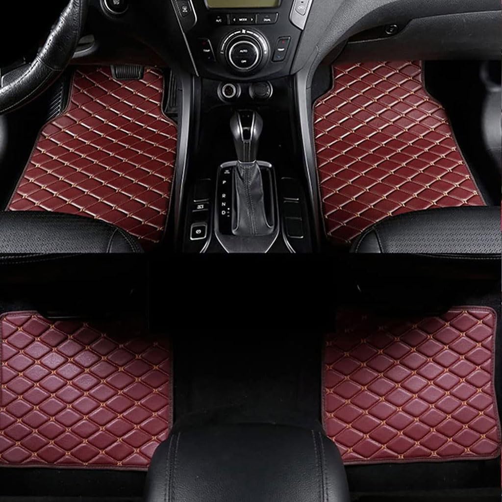 Auto Leder FußMatten für Peugeot 607 2004-2008,Fussmatten Teppiche,Bodeneinlagen,Fussraumschale,Vorne Hinten Teppichschutzmatte,A/WineRed von EWBNS