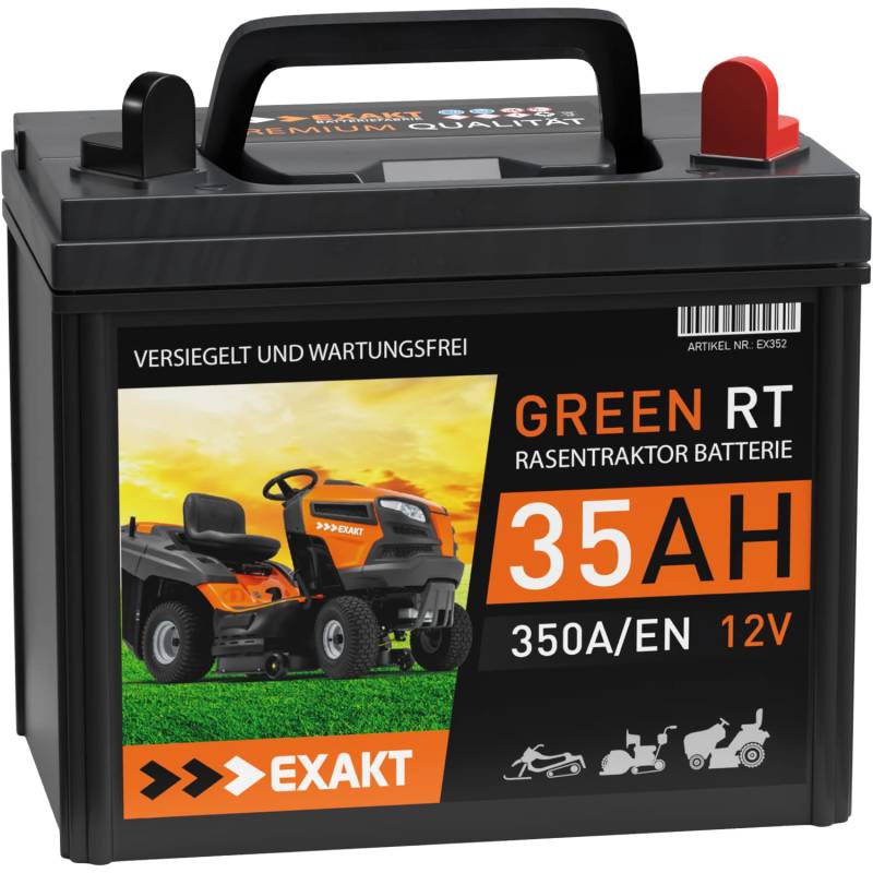 EXAKT Rasentraktor Batterie 35Ah 12V 350A/EN Aufsitzmäher Batterie Aufsitzrasenmäher Starterbatterie statt 30Ah 32Ah Pluspol Rechts von Exakt