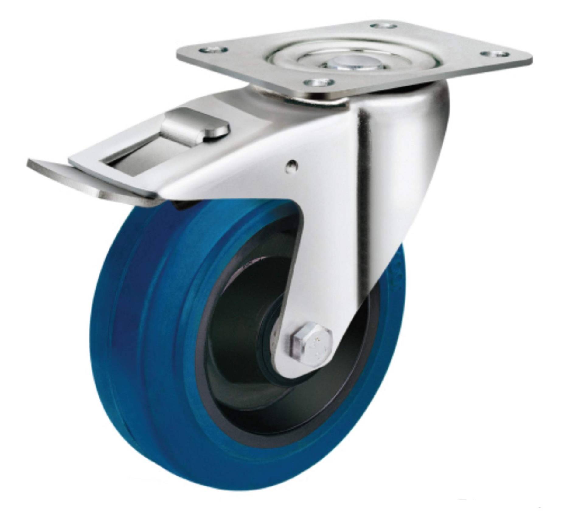 Transportrolle Rollen 125mm Lenkrolle Bremse Bock Rollen Elastik Reifen Blue Wheel Blaue Rollen Blau (Lenkrolle+Bremse 125 mm) von EXCOLO