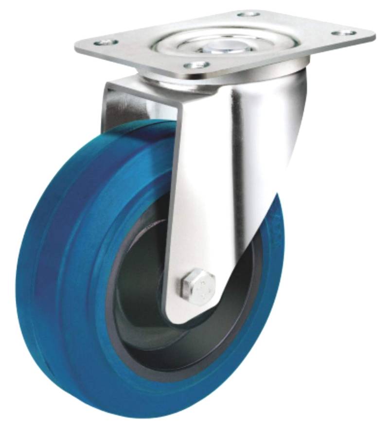 Transportrolle Rollen 80mm Lenkrolle Bremse Bock Rollen Elastik Reifen Blue Wheel Blaue Rollen Blau (Lenkrolle 80 mm) von EXCOLO