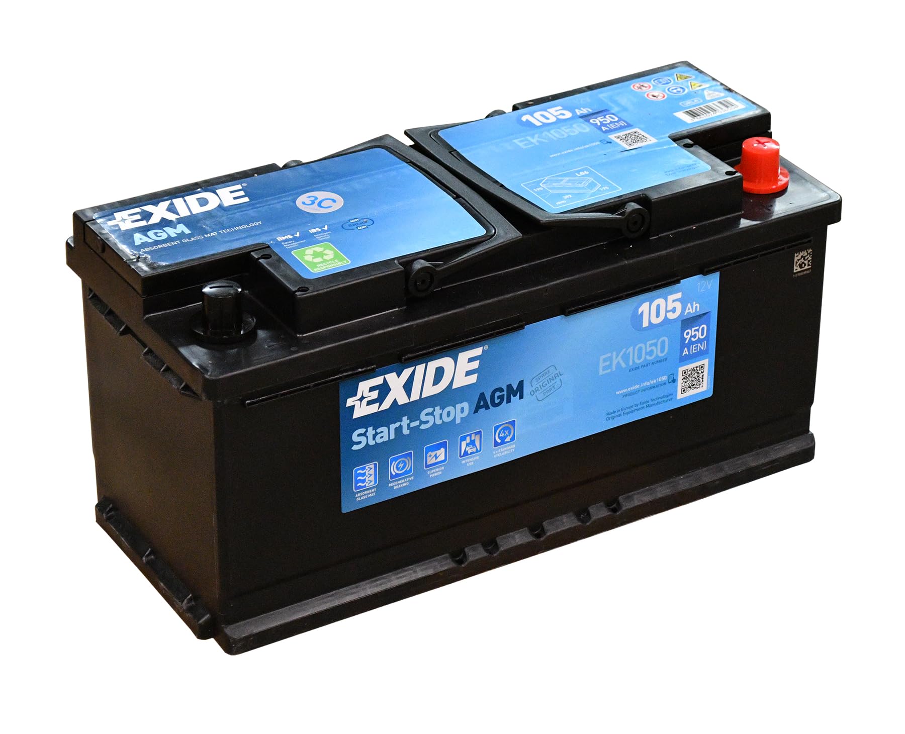 Exide EK1050 Starter-Batterie Start-Stop 12V 105Ah 950A von Exide Batteries