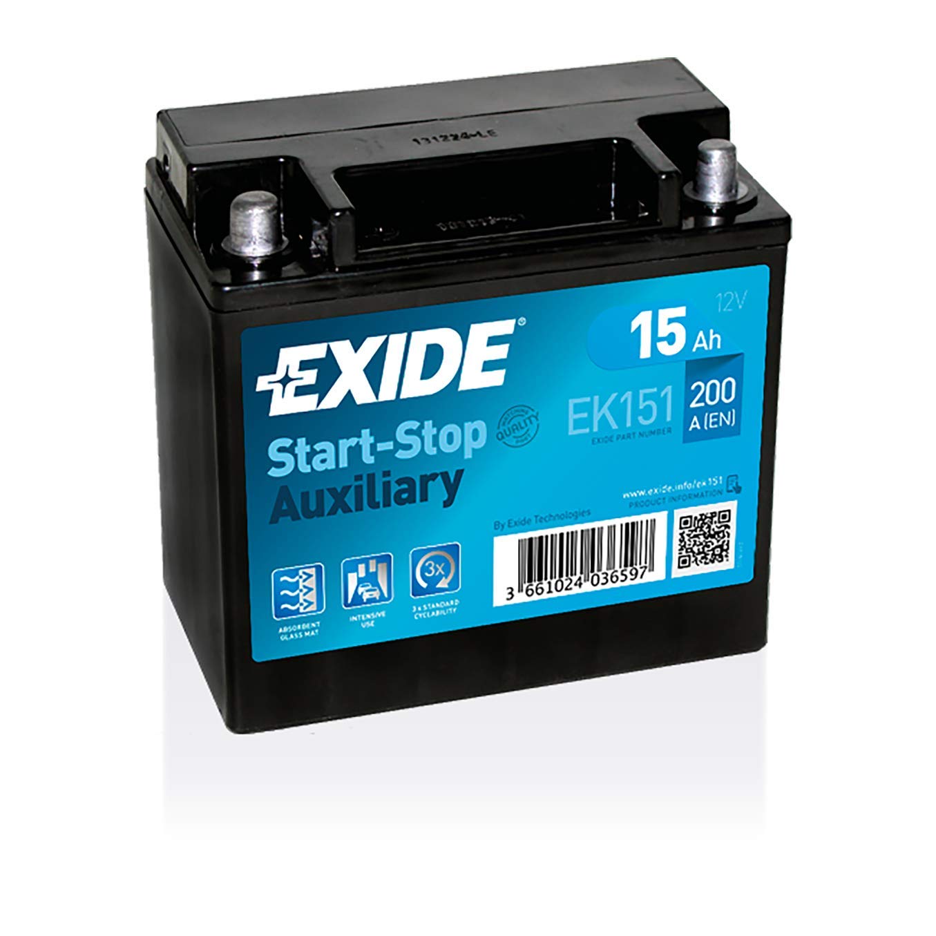 Exide EK151 Start-Stop Auxiliary AGM Stütz- und Backup-Batterie 12V 15Ah 200A von Exide Batteries