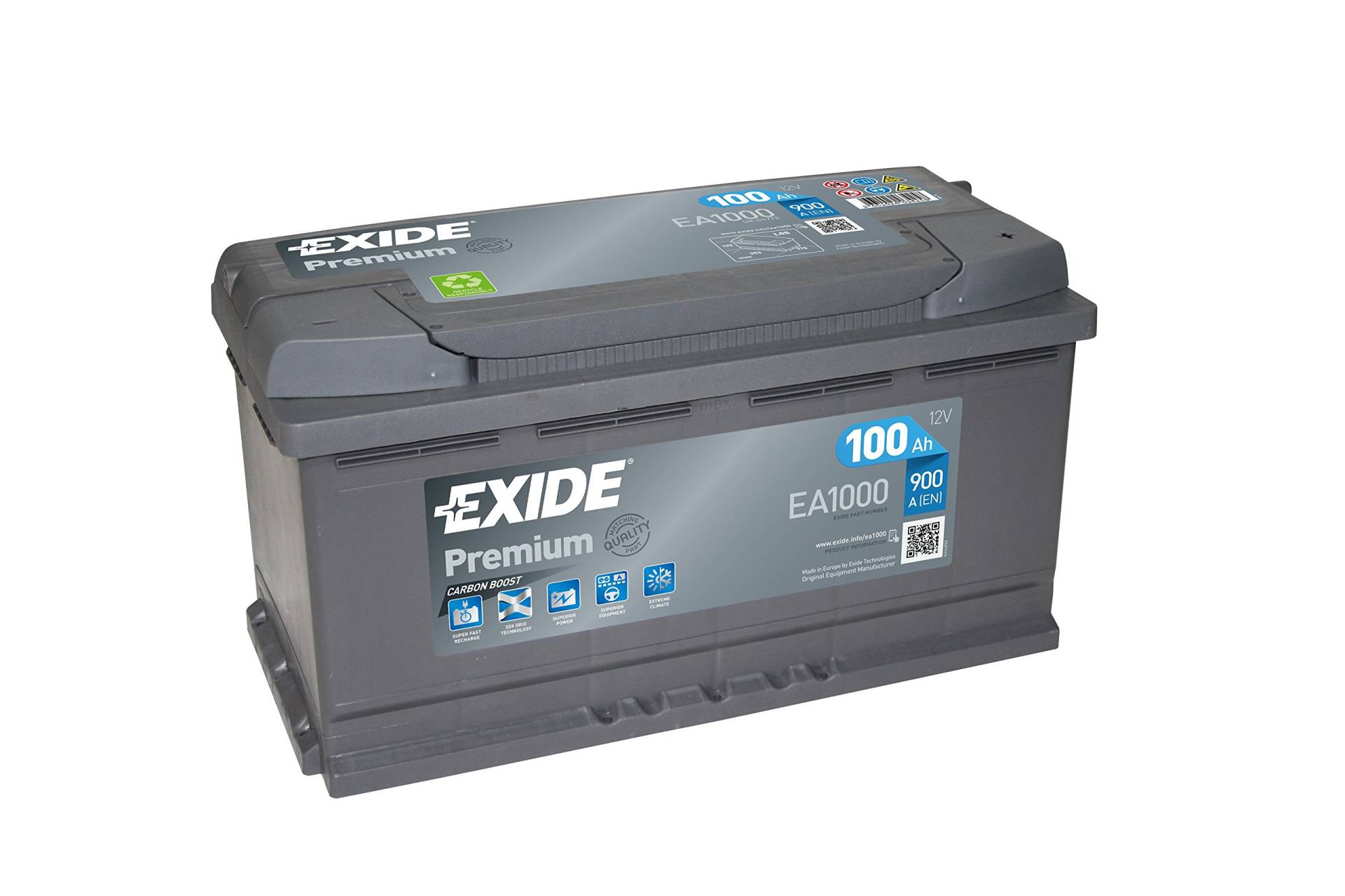 Exide EA1000 Premium Superior Power Autobatterie, lead acid, 12V 100Ah 900A (EN) von Exide