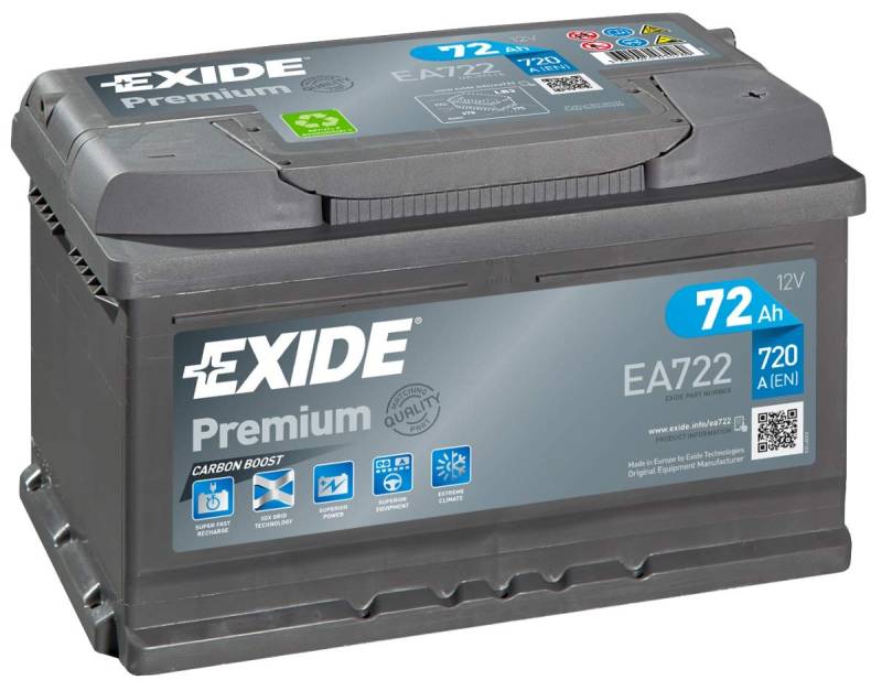 Exide EA722 Typ 100/096 Autobatterie 12V 72Ah 720A = VARTA E11 574 012 068 (bitte GröàŸe vor dem Kauf überprüfen) von EXIDE