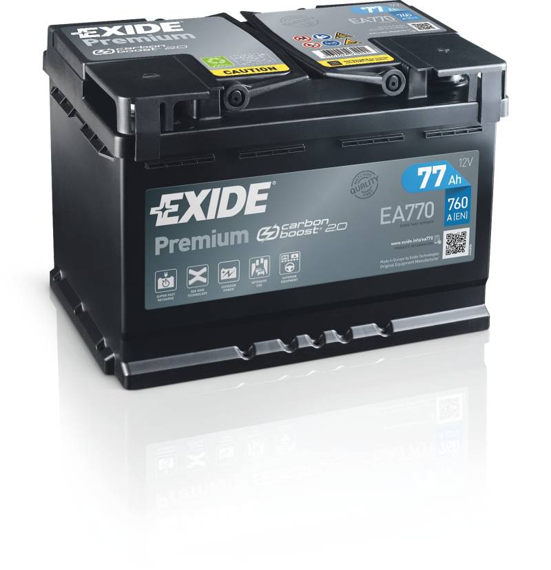 Exide lead acid, EA770 Premium Carbon Boost Autobatterie, Kompatibel mit PKW, 12V 77Ah 760A, Schwarz, 278 x 175 x 190 mm von EXIDE