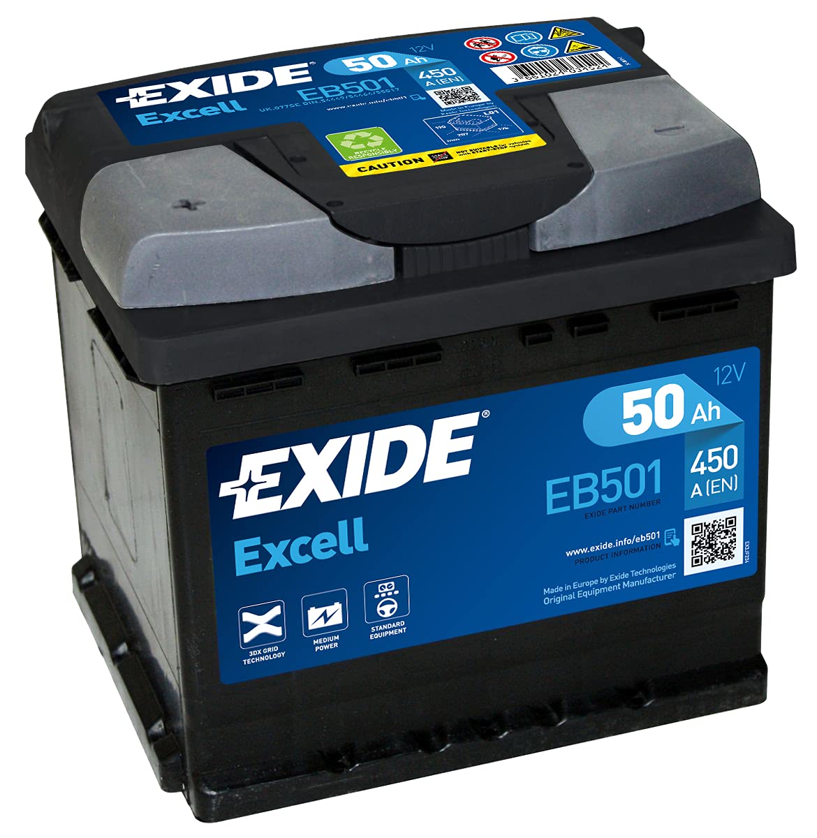 BATERÍA 12V/50AH - 450 CCA - SERIE EXIDE EXCELL EB501 von Exide
