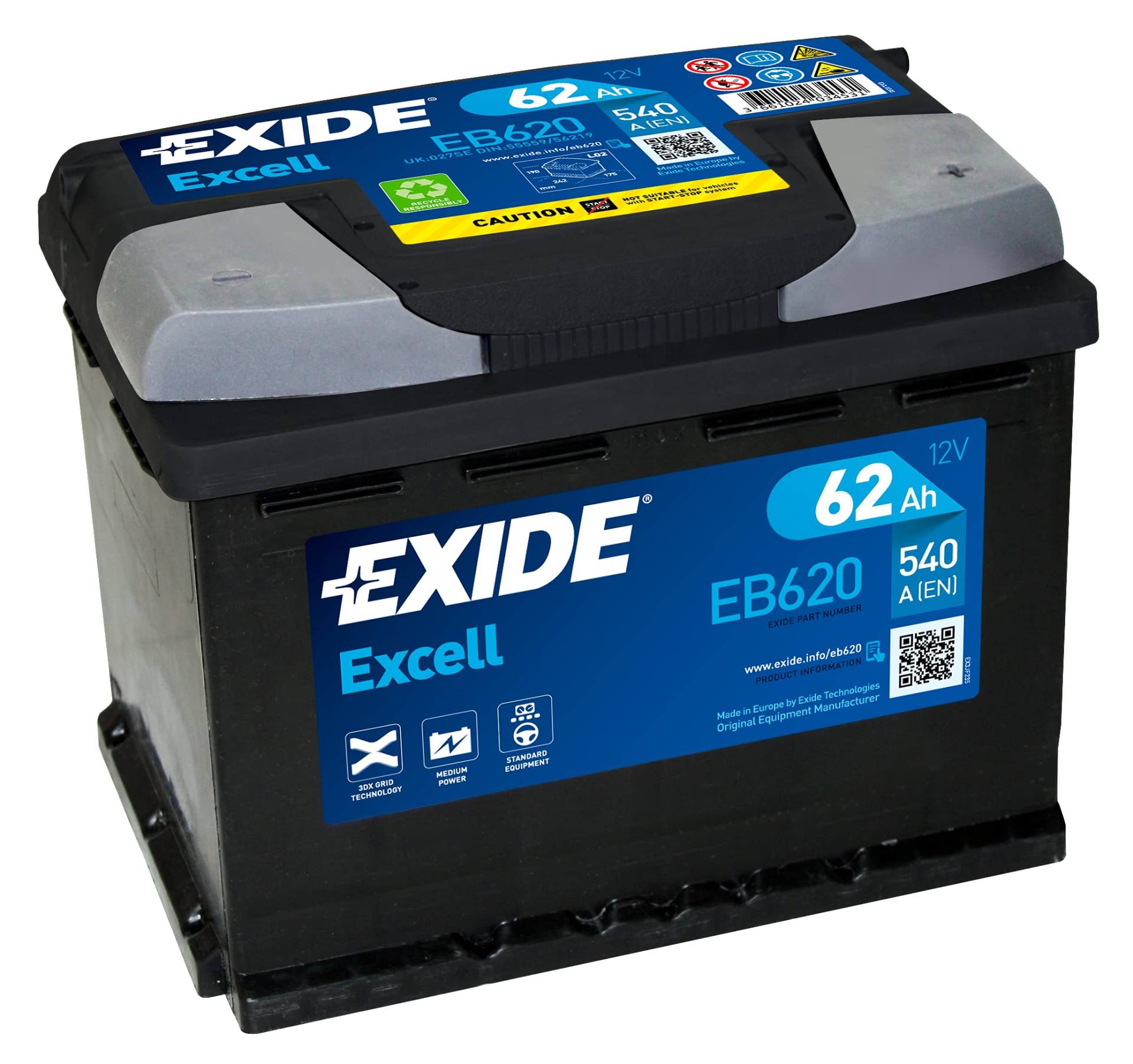 BATERÍA 12V/62AH - 540 CCA - SERIE EXIDE EXCELL EB620 von Exide