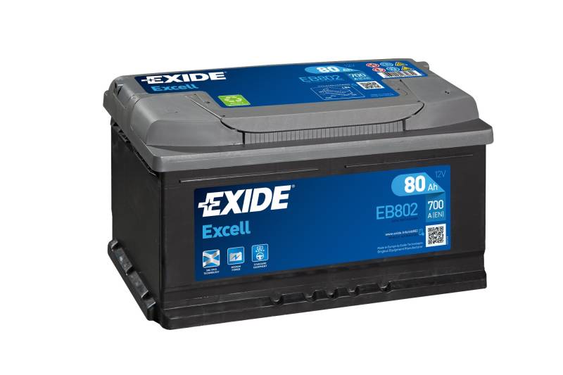 Exide Excell EB802 80Ah Autobatterie wartungsfrei (einbaufertig) von Exide