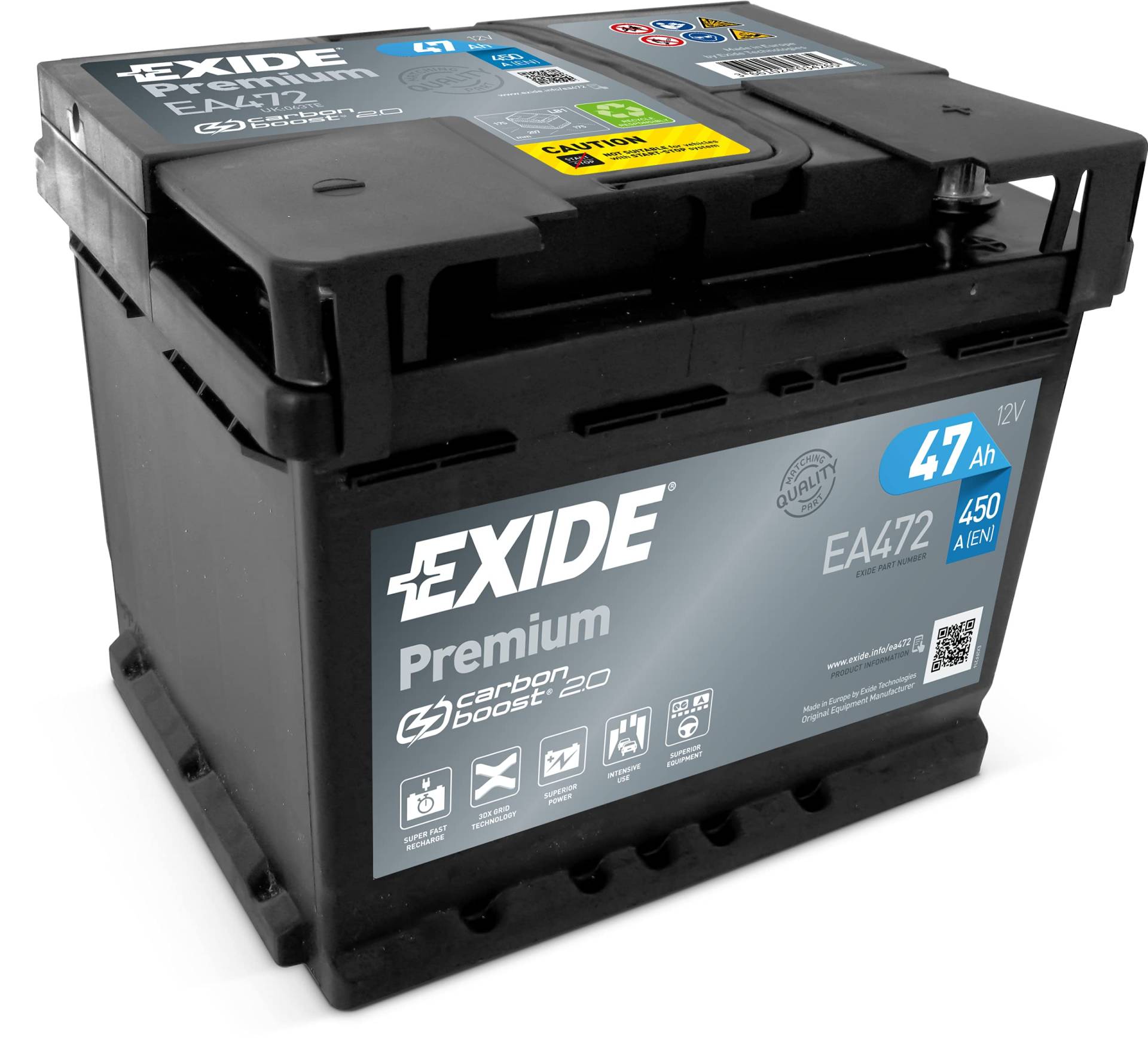 Exide EA472 Premium Carbon Boost Autobatterie 12V 47Ah 450A von Exide