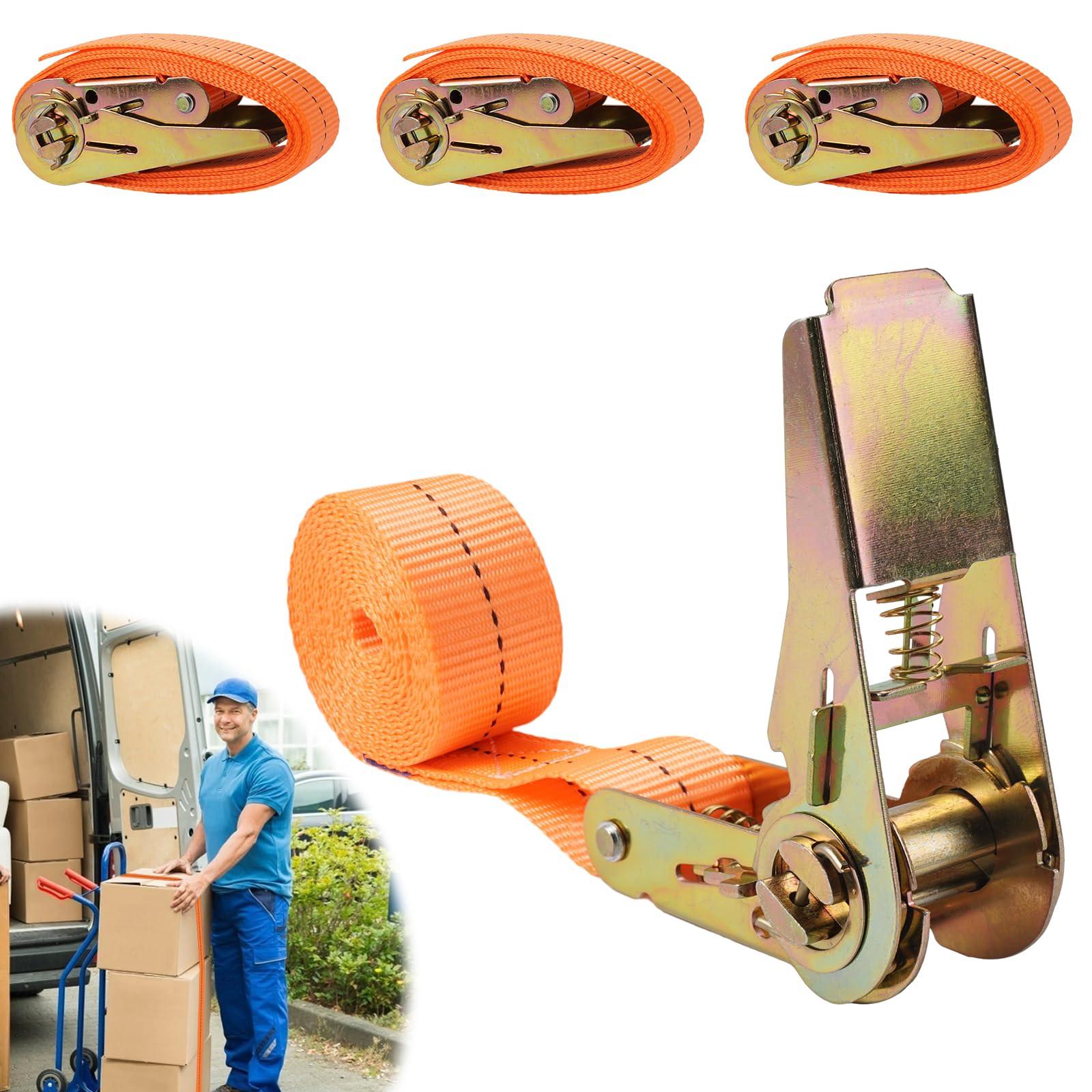 4 Stück Zurrgurte mit Ratsche,2M Lange 25mm Breit Ratschengurt,Robust Befestigungsgurt Set,Verstellbare Spanngurte mit Klemmschloss für Motorrad,Gepäckpakete,Ladungssicherung,Belastbar bis 1t,Orange von EXIN DECHEN