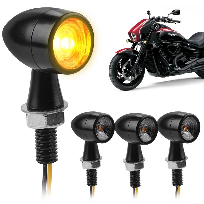 EXLECO 4 x LED Motorrad Blinker DC 12V Metall Mini Blinker IP65 Wasserdicht M8 Universal LED Blinker Motorrad Hintere Blinkerleuchte Seitenblinker Kontrollleuchte für Motocross Moped E Scooter von EXLECO