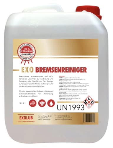 EXOLUB Bremsenreiniger Montagereiniger Entfetter ACETONFREI 5L Kanister 5 Liter | Säuberung und Entfettung Aller Oberflächen | schnelle Verdampfung von EXOLUB