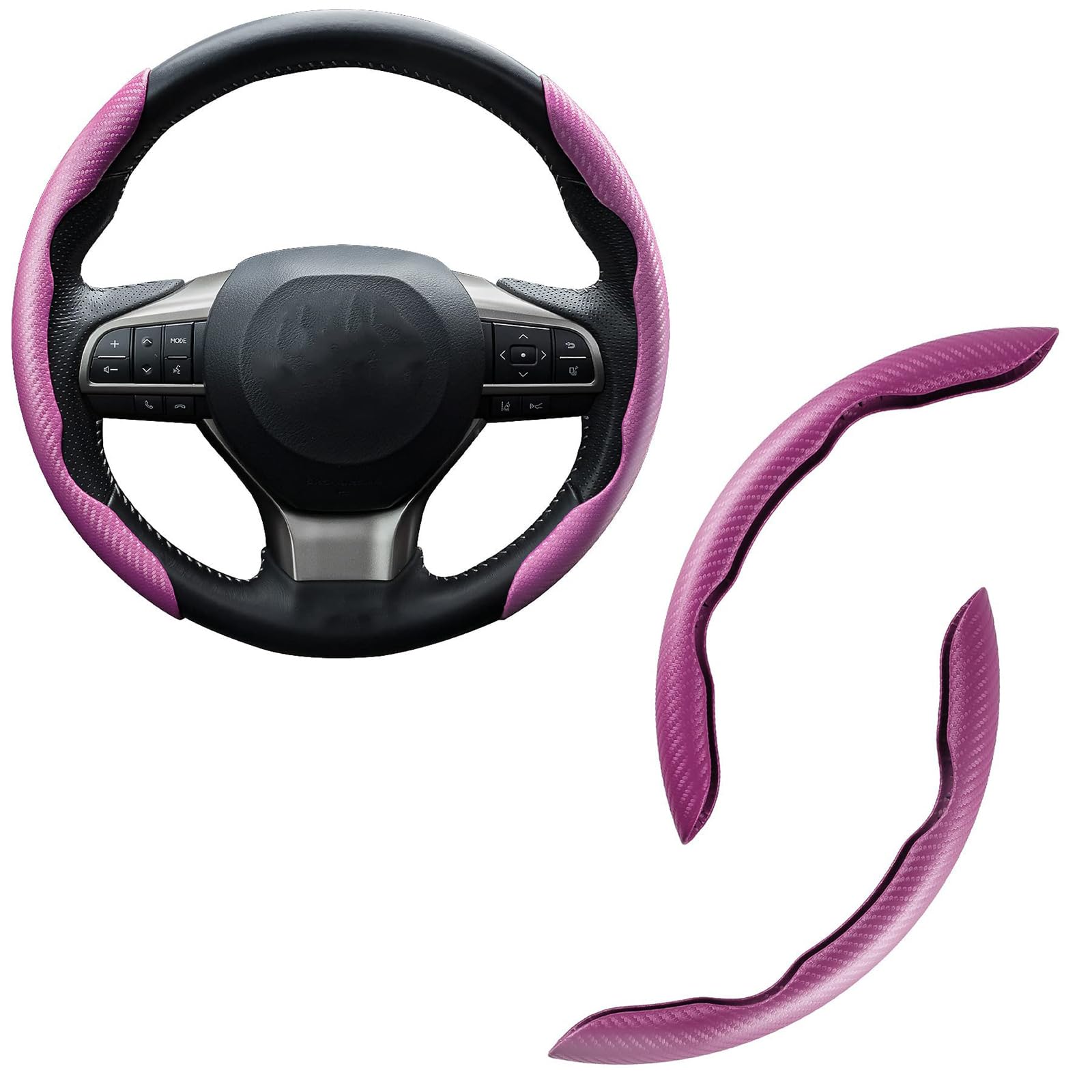 2 StüCk Auto Lenkradbezug Für Suzuki Vitara Ertiga SX4 Alto, Universal Kohlefaser Lenkradabdeckung Segmented LenkradhüLlen Anti-Rutsch Innenraum Accessoires,F/Pink von EYHQKRTR