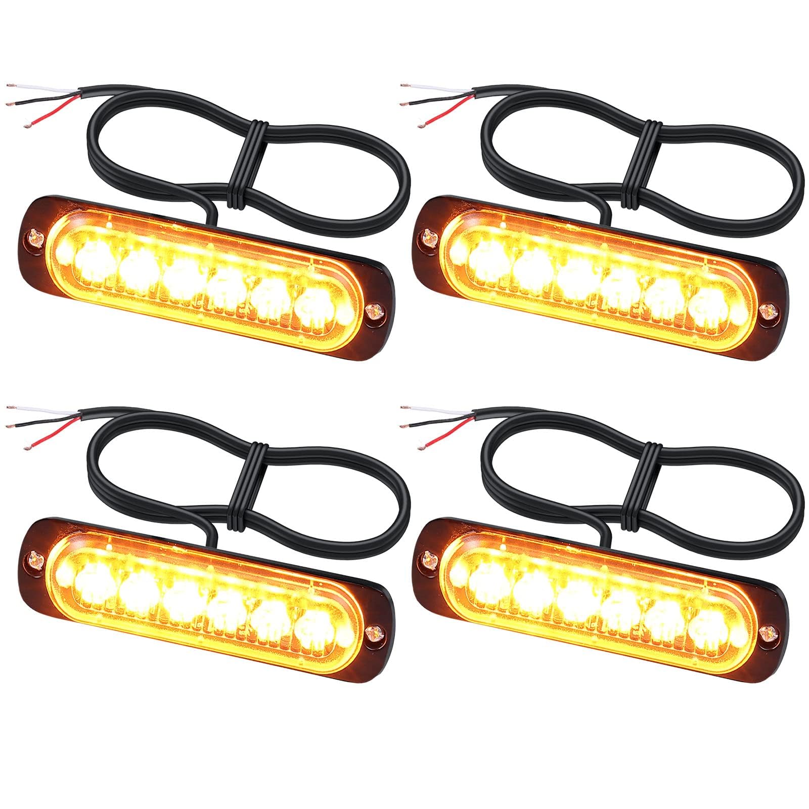 EYPINS 4X 6 LED Frontblitzer, Blinklicht Stroboskop Warnlicht Warnleuchte Notfall Warnung Blitzer Dash Strobe Orange IP65 18 Modi für 12/24V Truck Traktor LKW Auto Emergency Gabelstapler | E-Mark E57 von EYPINS