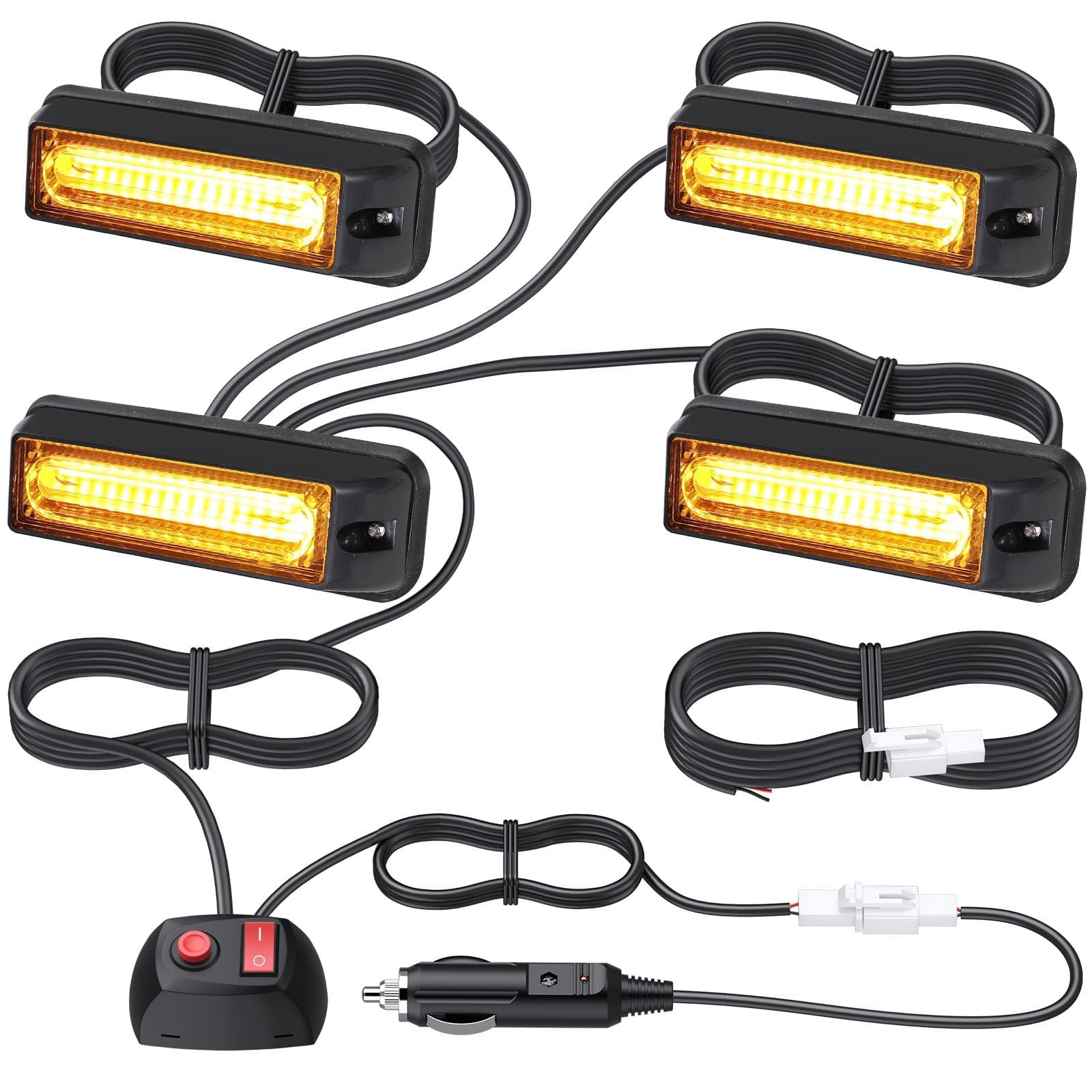 EYPINS 4X 9cm COB LED Frontblitzer, Warnlicht Warnleuchte Stroboskop Blinklicht LED Blitzer Orange 12V 24V 36W IP65 18Modi für Truck Traktor KFZ LKW Emergency Gabelstapler Notfall Warnung | E-mark E57 von EYPINS