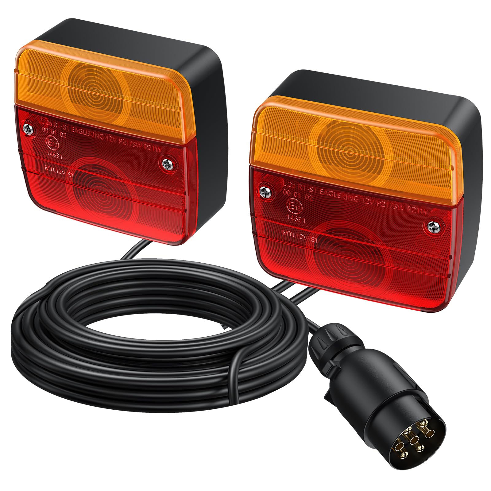 EYPINS Anhänger Rückleuchten Set, Universal 12V Anhänger Rücklichter mit 7.5m Kabel, 7-polig Anhänger Beleuchtung Kennzeichenbeleuchtung Wasserdicht IP65 für PKW LKW Caravan Boot Vans | E-Mark E13 von EYPINS