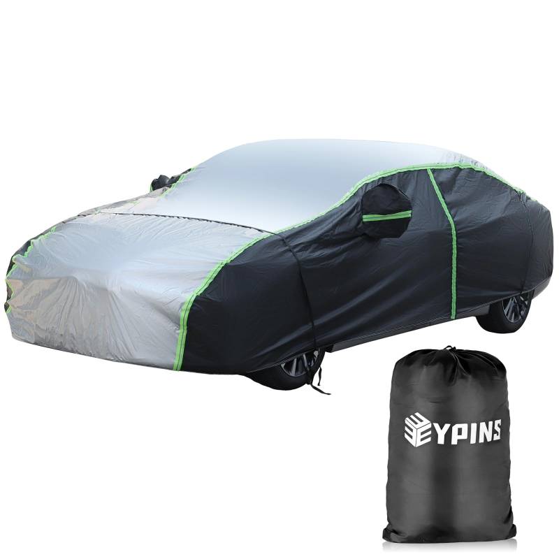 EYPINS Autoabdeckung wasserdichte, Allwetter-Autoplane für 415-490 cm Limousine, Auto Abdeckplane Sonne Staub Schutz Car Cover 490cm x 190cm x 150cm, Schwarz-Silber von EYPINS