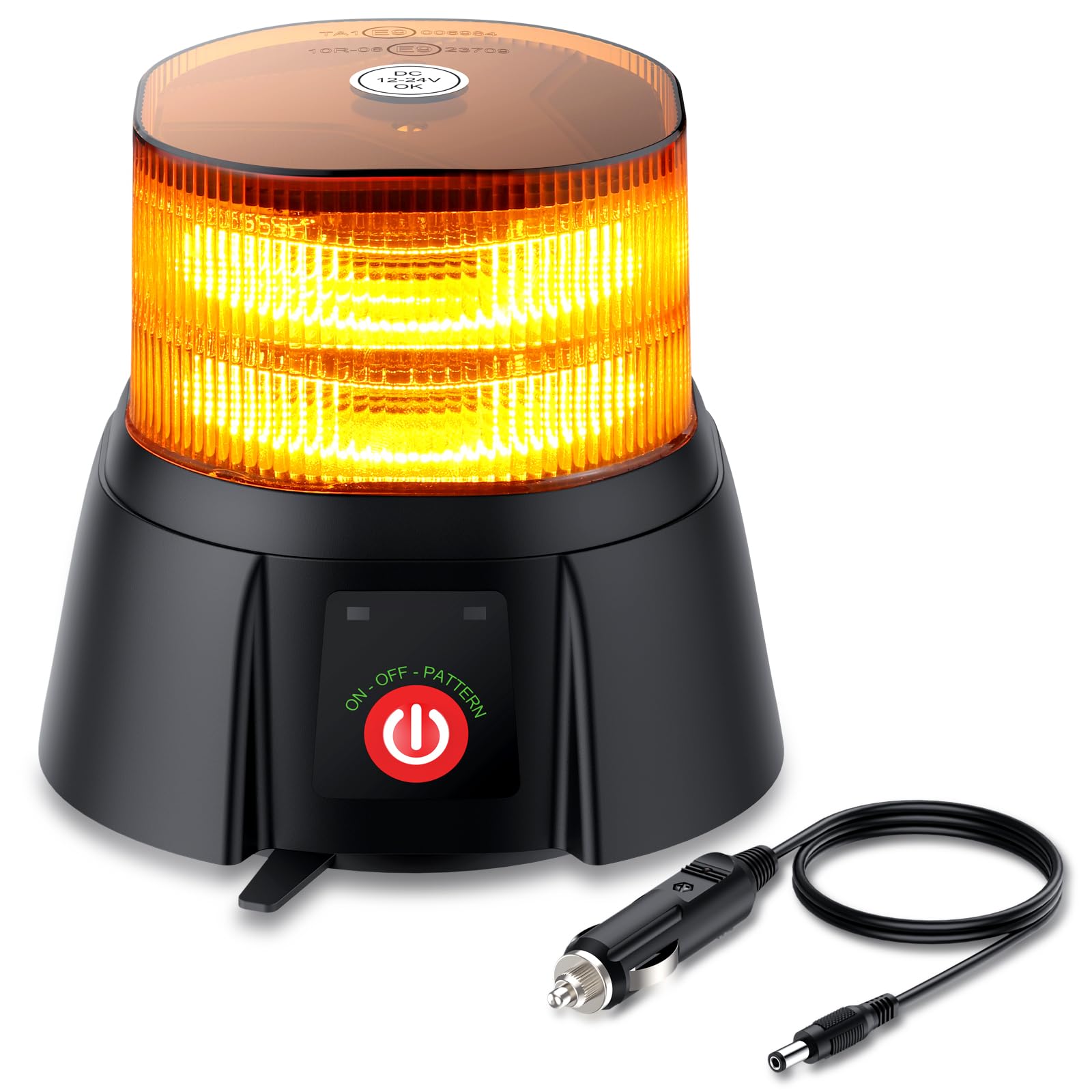 EYPINS Rundumleuchte akku, 12 Blitzmuster Warnleuchte 72 Led Orange Warnlicht Magnet Blinkleuchte Strobe Beacon Light 12V/24V mit Autoladekabel ür Auto LKW KFZ Truck Traktor Lieferwagen| E9 IP65 von EYPINS