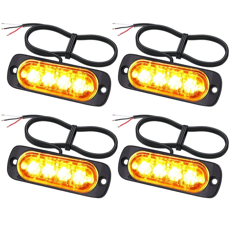 EYPINS 4X 4 LED Frontblitzer, Orange Warnleuchte LED Blitzer Lampe, 12/24V Warnlicht Stroboskoplicht Blinklichter 18 Blitzmodi Notfall Licht für Truck Traktor LKW Auto Emergency Gabelstapler IP65 E57 von EYPINS