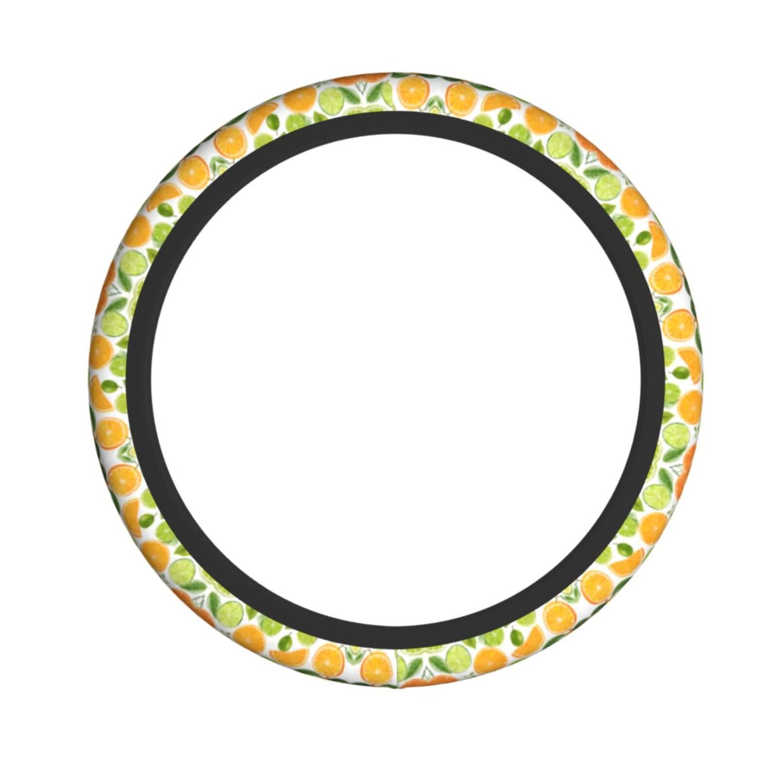 Lenkradbezug mit gelben Blüten und orangefarbenen Früchten, rutschfest, UV- und Sonnenschutz, universelle Passform, 38,1 cm (15 Zoll), für Damen und Herren von EZDLOWVBA