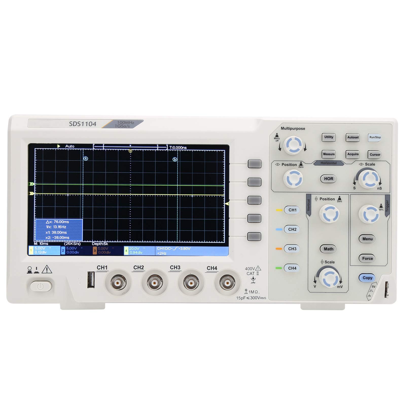 Eacam Digitales Oszilloskop, 4-Kanal 100-MHz-Bandbreite 1GS/s-Stichprobenrate, FFT-Spektrumanalyse, Wellenformzoom für Ingenieure (EU -Stecker) von Eacam