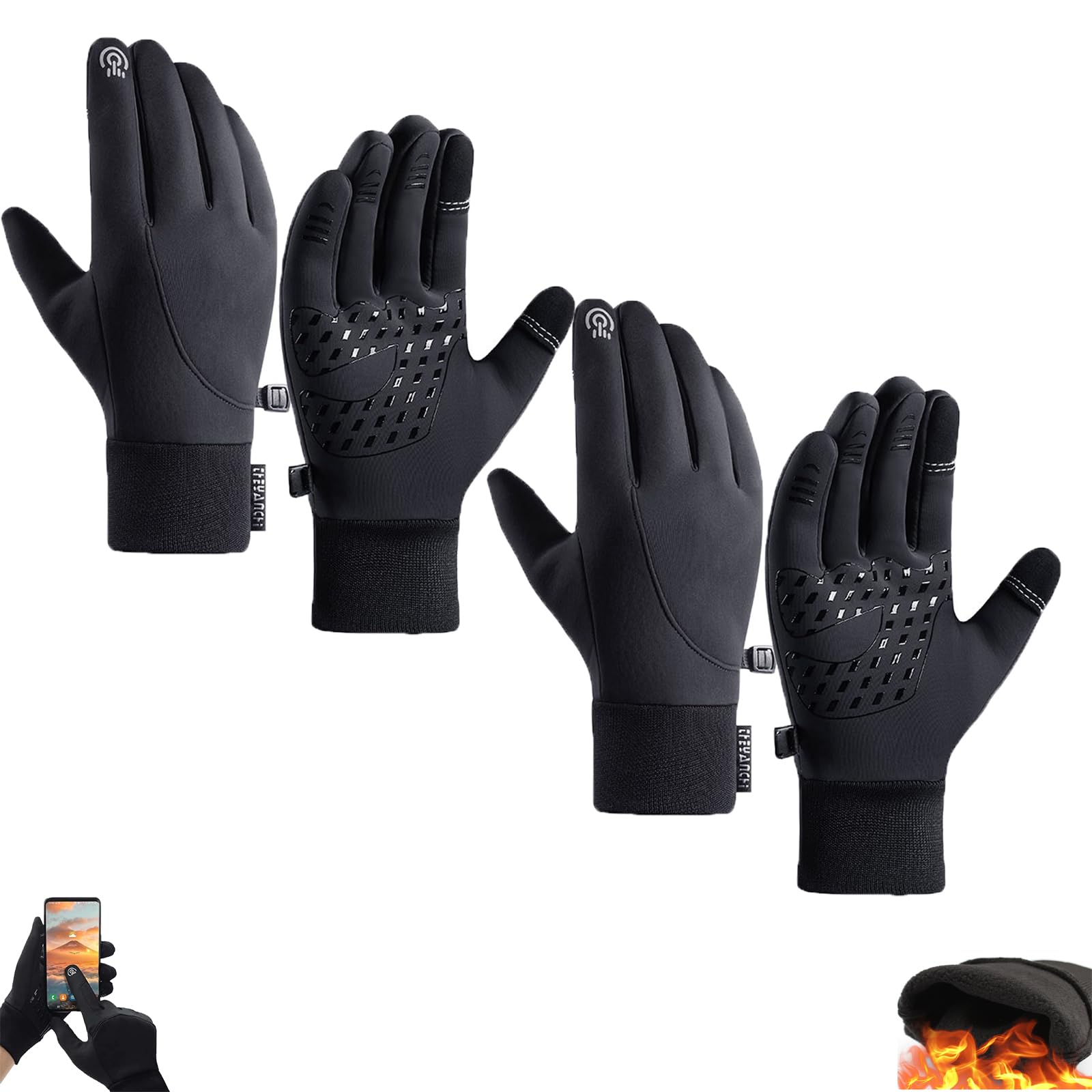 EasPowest Dodorado-Handschuhe, Dodorado Premium Thermo-Handschuhe, Dodorado Thermo Touchscreen-Handschuhe, wasserdichte winddichte Handschuhe (2*Black,S) von EasPowest