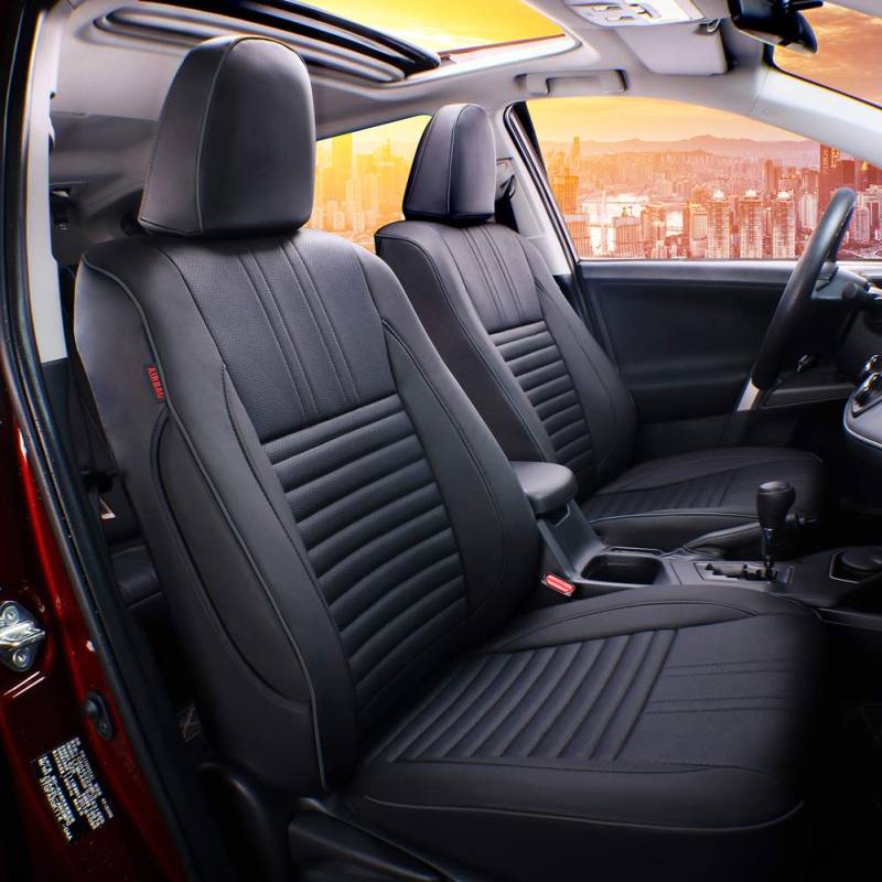 Easeadd Leder Custom Autositzbezüge passend für Toyota RAV4 Sitzbezüge 2019 2020 2021 2022 2023 2024 XA50 Hybrid Club,Business Edition,Deutschland,Comfort,Lounge - Schwarz(Nadelstreifen) von Easeadd