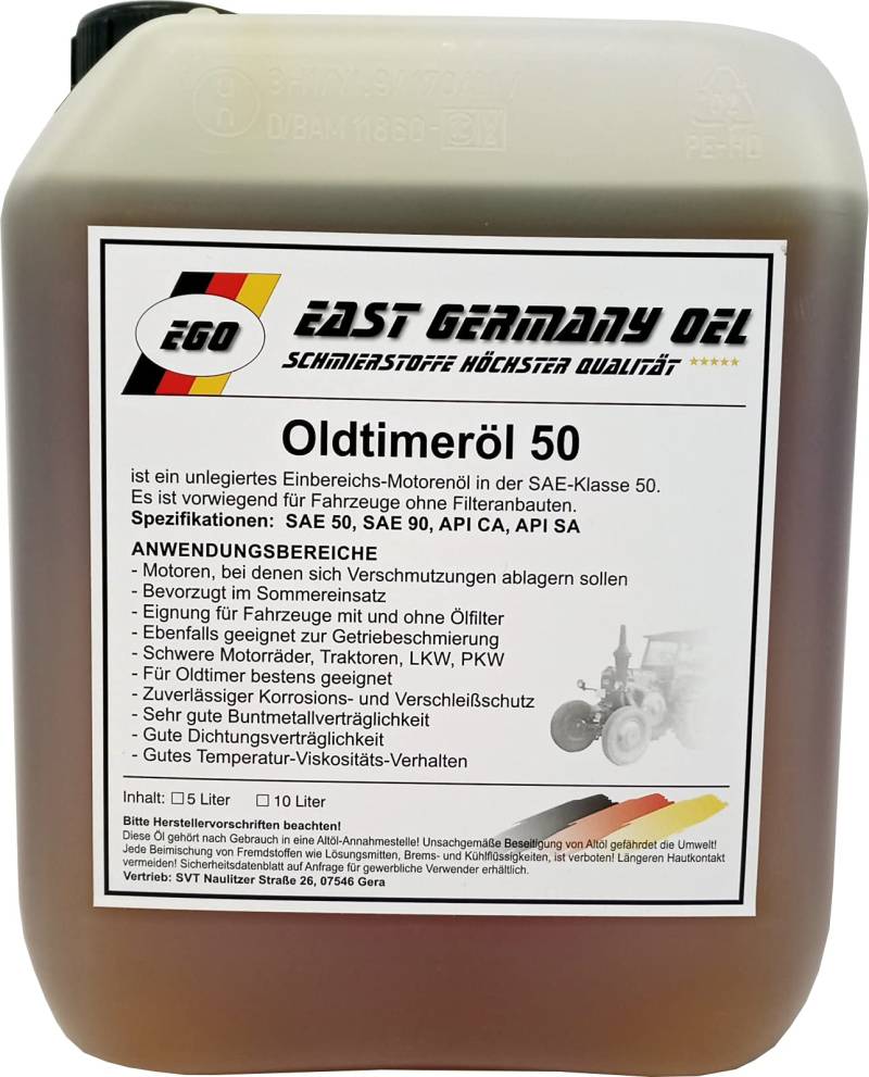 Oldtimeröl 50 im 5 Liter Kanister von East Germany OIL