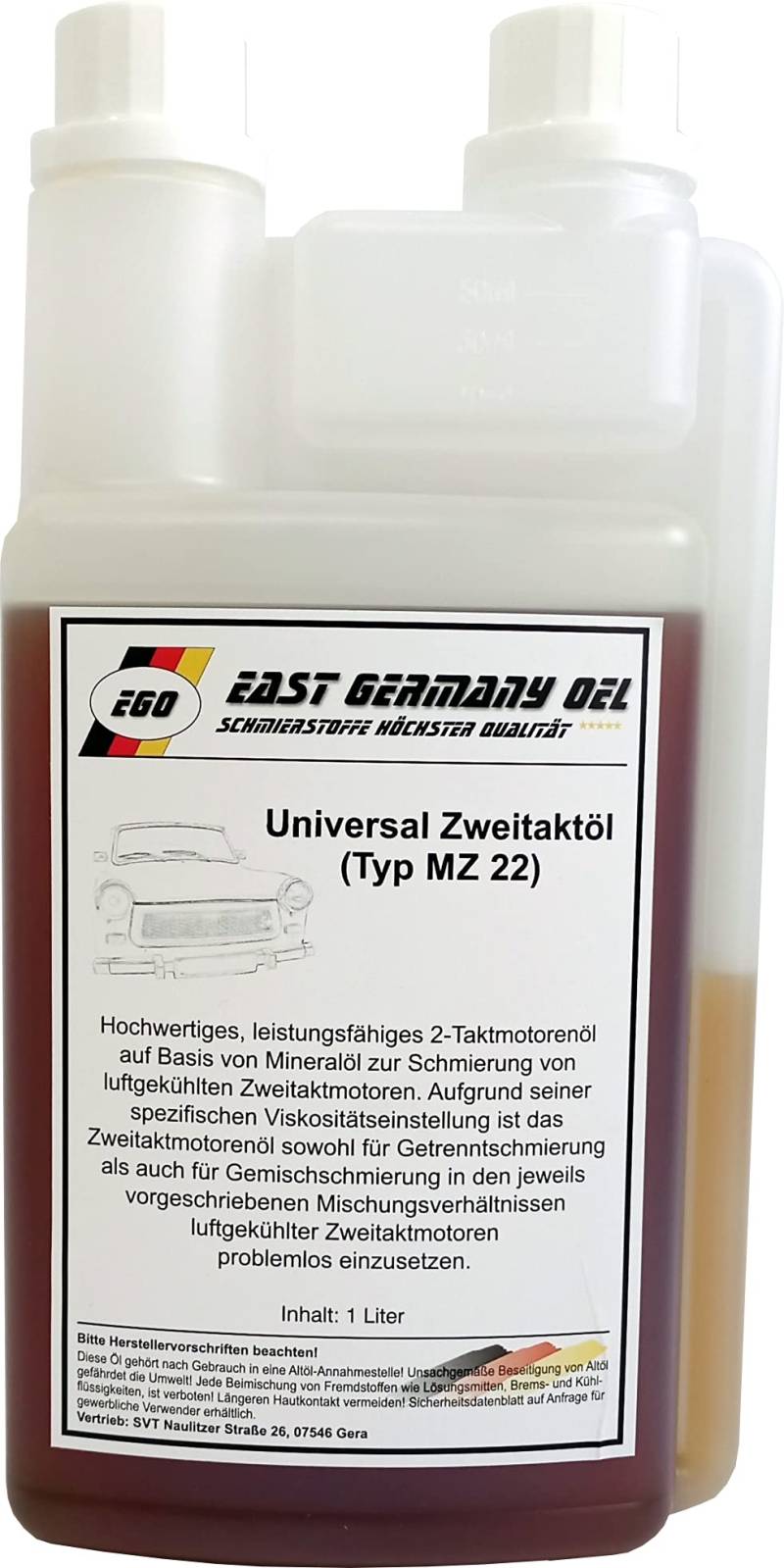 Zweitaktöl Trabant-Wartburg-Simson 1 Liter Dosierflasche von East Germany OIL