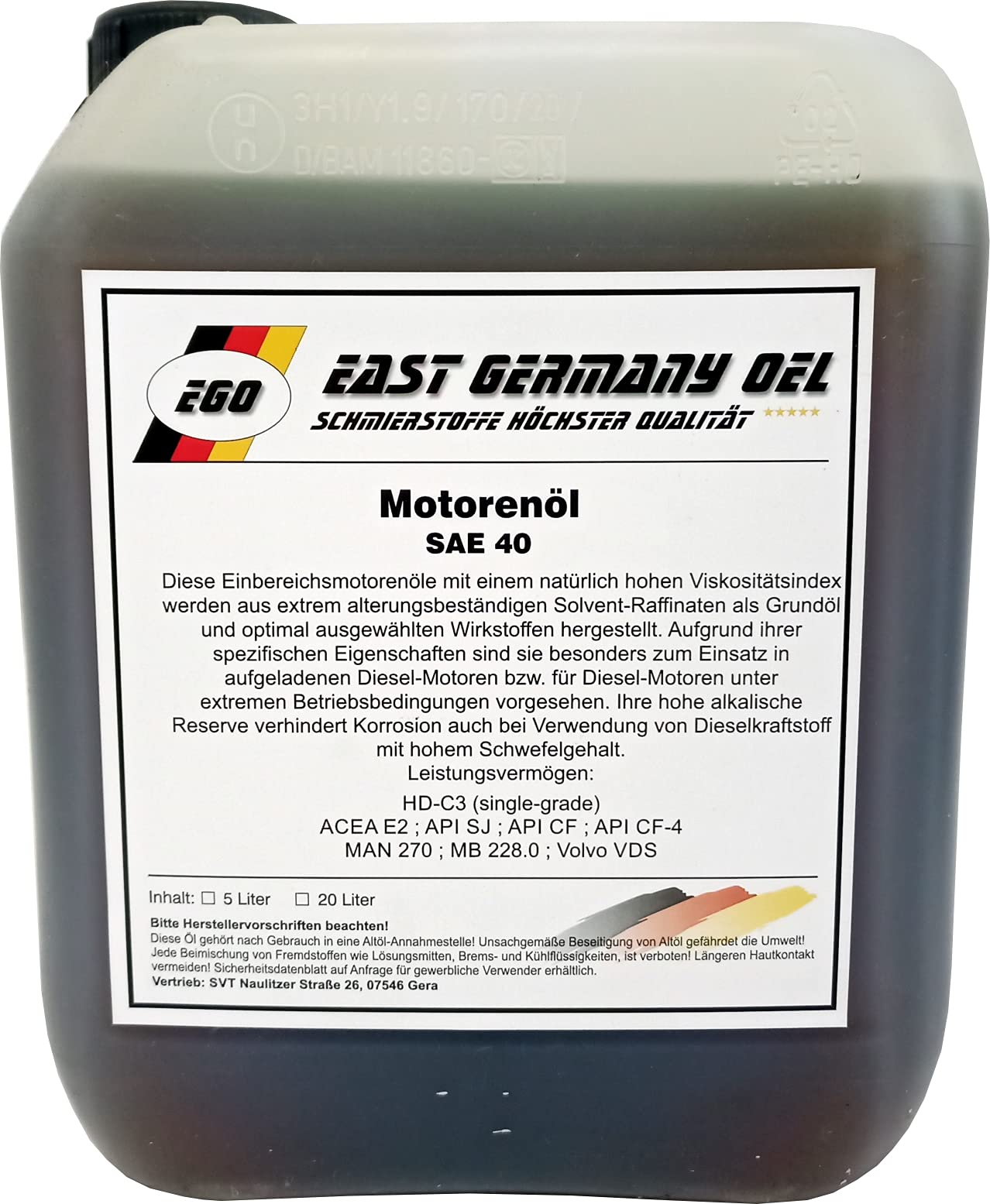 Motorenöl SAE 40 Kanister 5 Liter von East Germany OIL