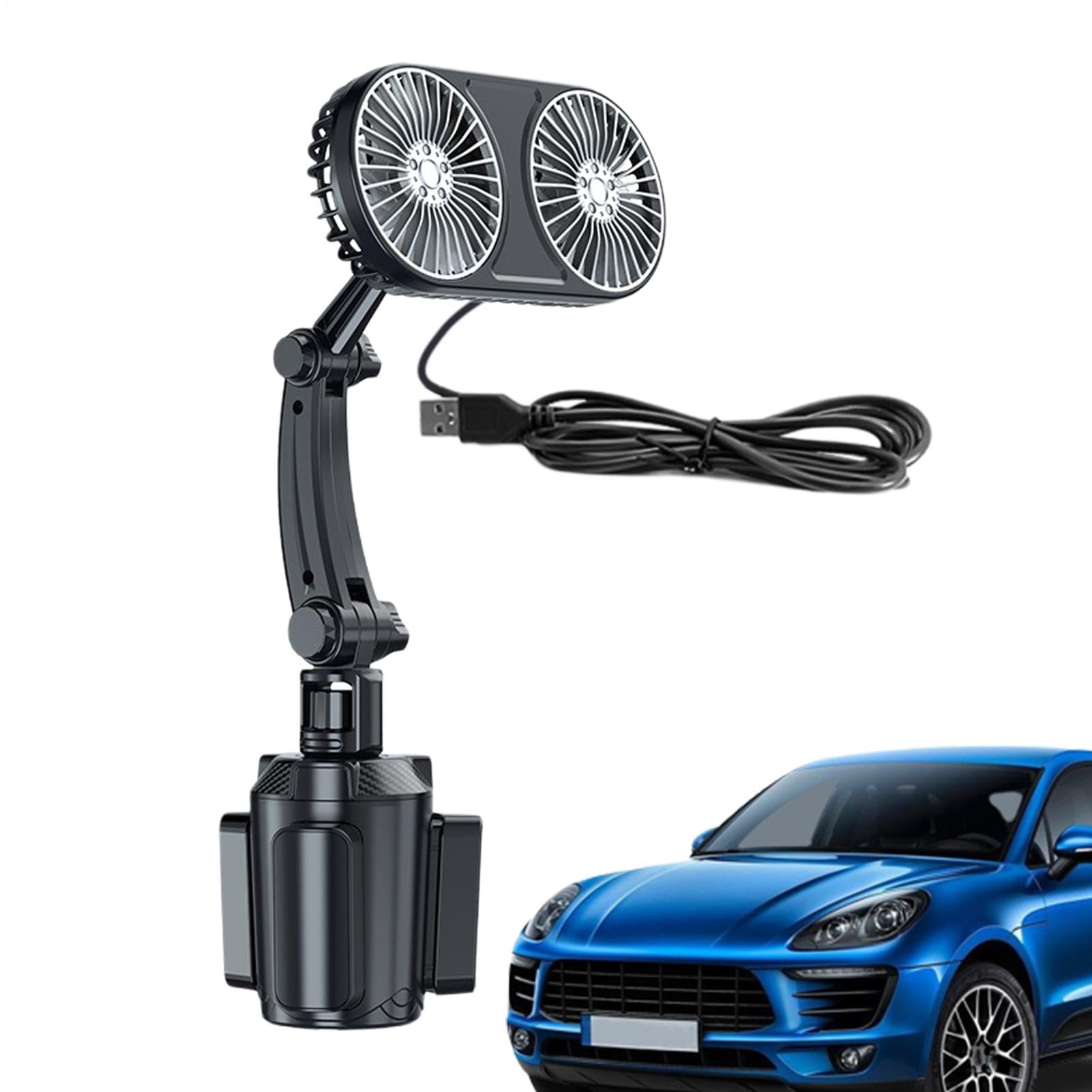 Eastuy Getränkehalter-Ventilator, Fahrzeug-Getränkehalter-Ventilator - Auto-Lüfter-Lüfter | Tragbare Auto-Klimaanlage, Kfz-Getränkehalter, USB-Ventilator mit Verstellbarer Basis, Auto-Innenzubehör von Eastuy