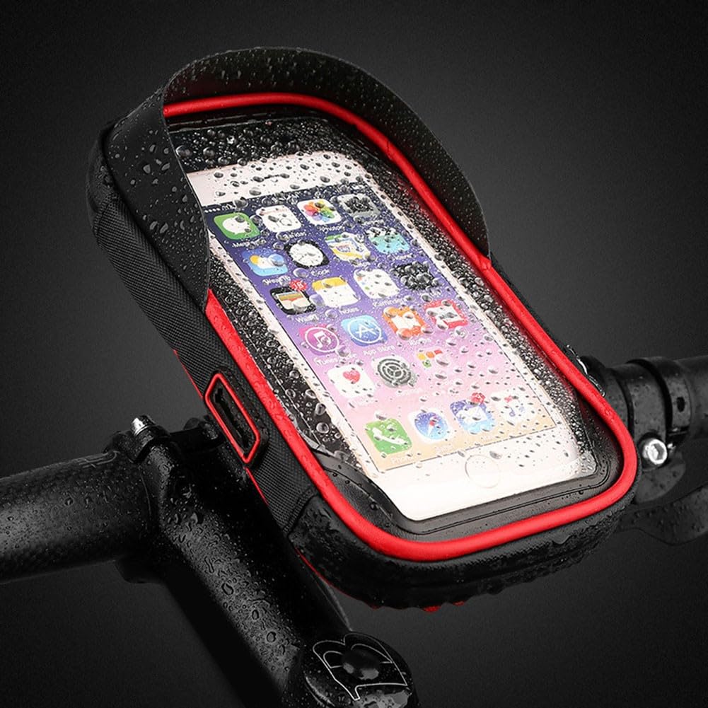 EasyByMall Wasserdichte Fahrrad-Handyhalterung, Motorrad-Handyhalterung, 360 Grad drehbar, Touchscreen-Handyhülle für iPhone, 17 x 9 cm (rot) von EasyByMall