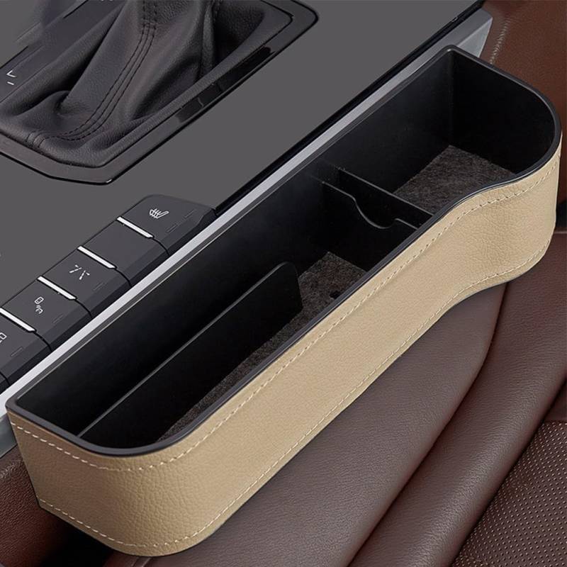 Schlanker Auto-Organizer aus Leder mit Getränkehalter für mehr Fahrkomfort (Beige R) von EasyByMall