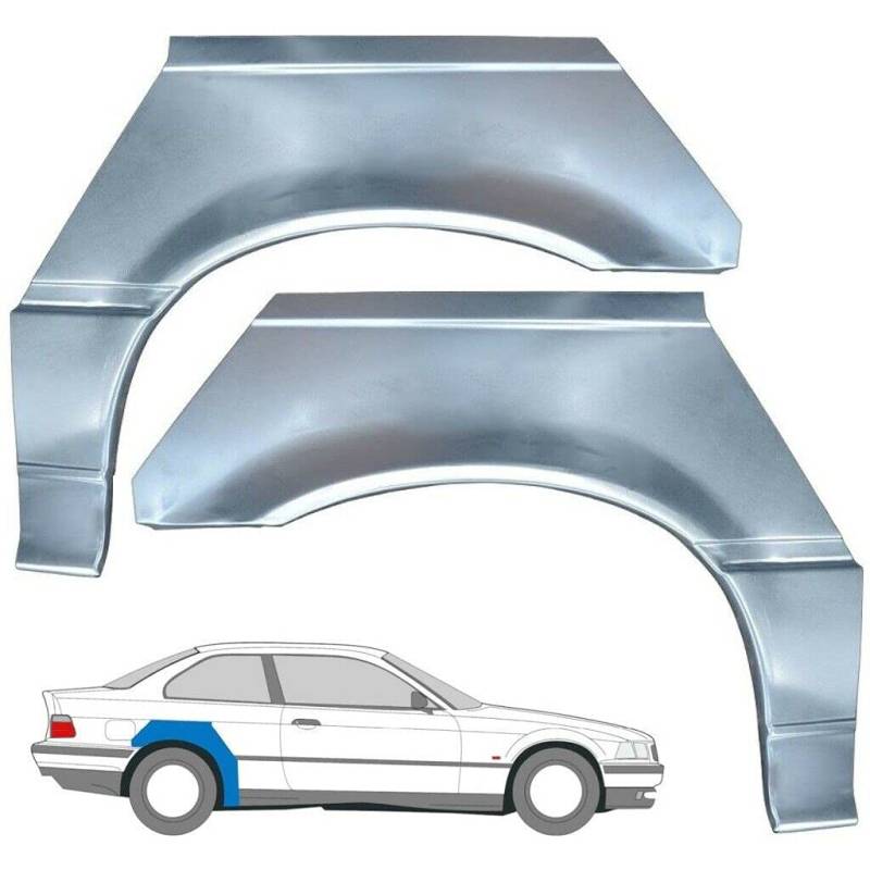 Hinterradlauf-Reparaturblech / Heckflügel, 2 Stück, passend für BMW 3/1990 2000 / E36 Coupe / Cabrio / Stahl unlackiert / für beide Seiten des Autos / Beseitigen Sie Rost in Ihrem Auto. von easyparts