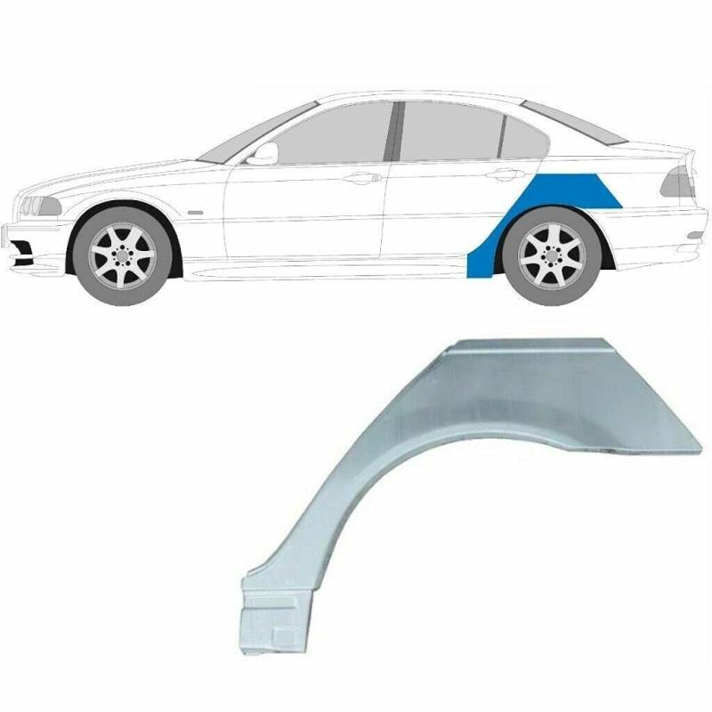 Hinterradlauf-Reparaturblech passend für BMW 3 1998 2006 E46 Limousine & Kombi Stahl unlackiert linke Seite (Beifahrerseite Beifahrerseite Beifahrerseite N S) Beseitigen Sie Rost in Ihrem von easyparts