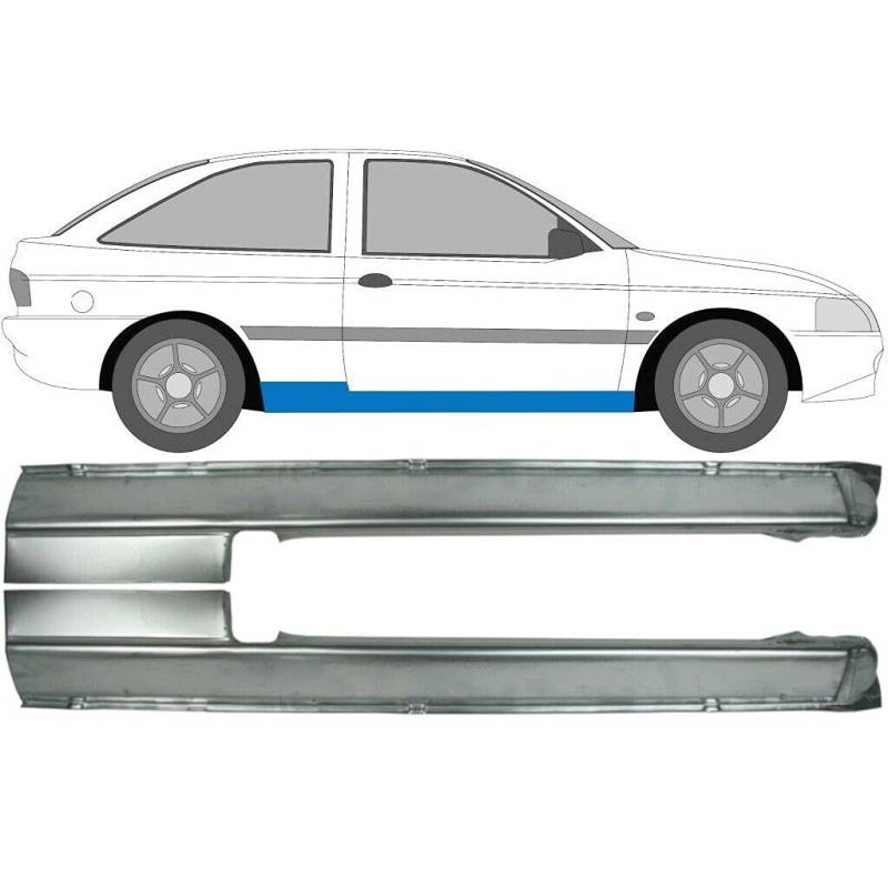 Türschwellen-Reparaturblechbleche / 2er-Set / passend für Ford Escort / 1995-2000 / 3-Türer / Stahl unlackiert / Für beide Seiten des Autos / Beseitigen Sie Rost in Ihrem Auto. von Easyparts