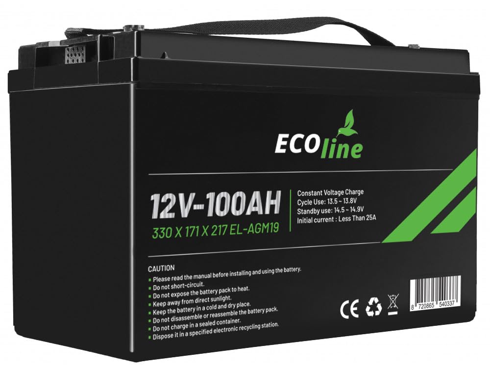EcoLine – AGM 12V 100AH ​​– 100.000 mAh VRLA-Batterie – 330 x 171 x 217 – Deep-Cycle-Batterie von EcoLine